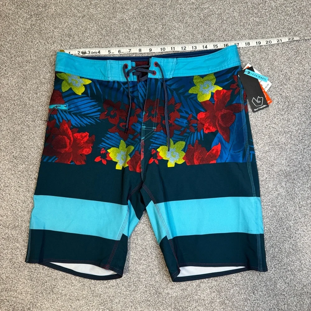 Burnside  Men’s  32  Blue  Red  Floral  Board  Shorts  Swimsuit  Vibrant  Casual